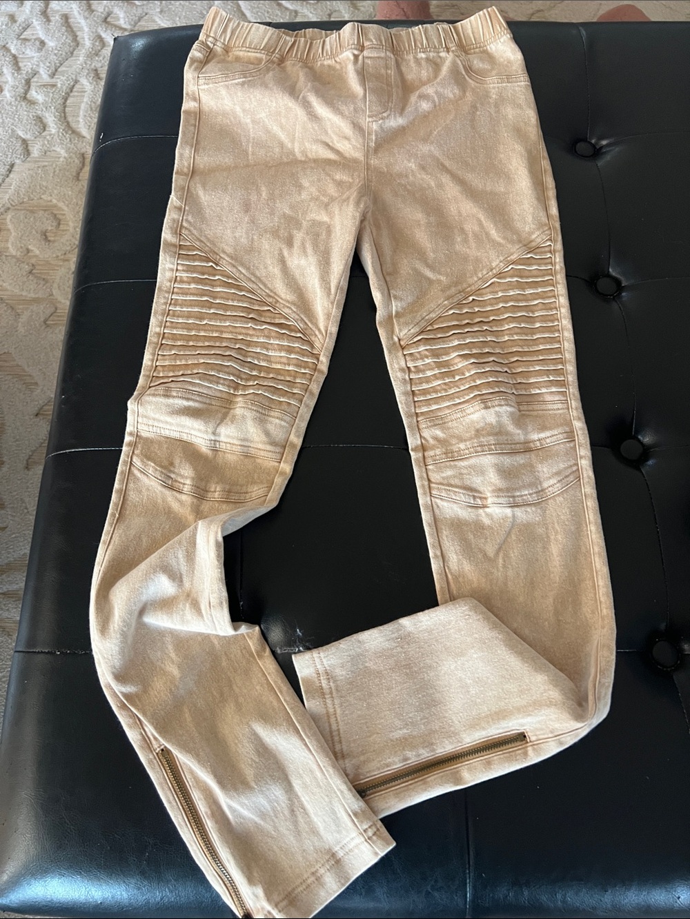 Anna Grace Metallic Tan Skinny Moto Jeans
